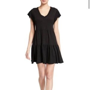 Monrow Sz S Dark Grey Tiered Cotton Blend Mini Dress